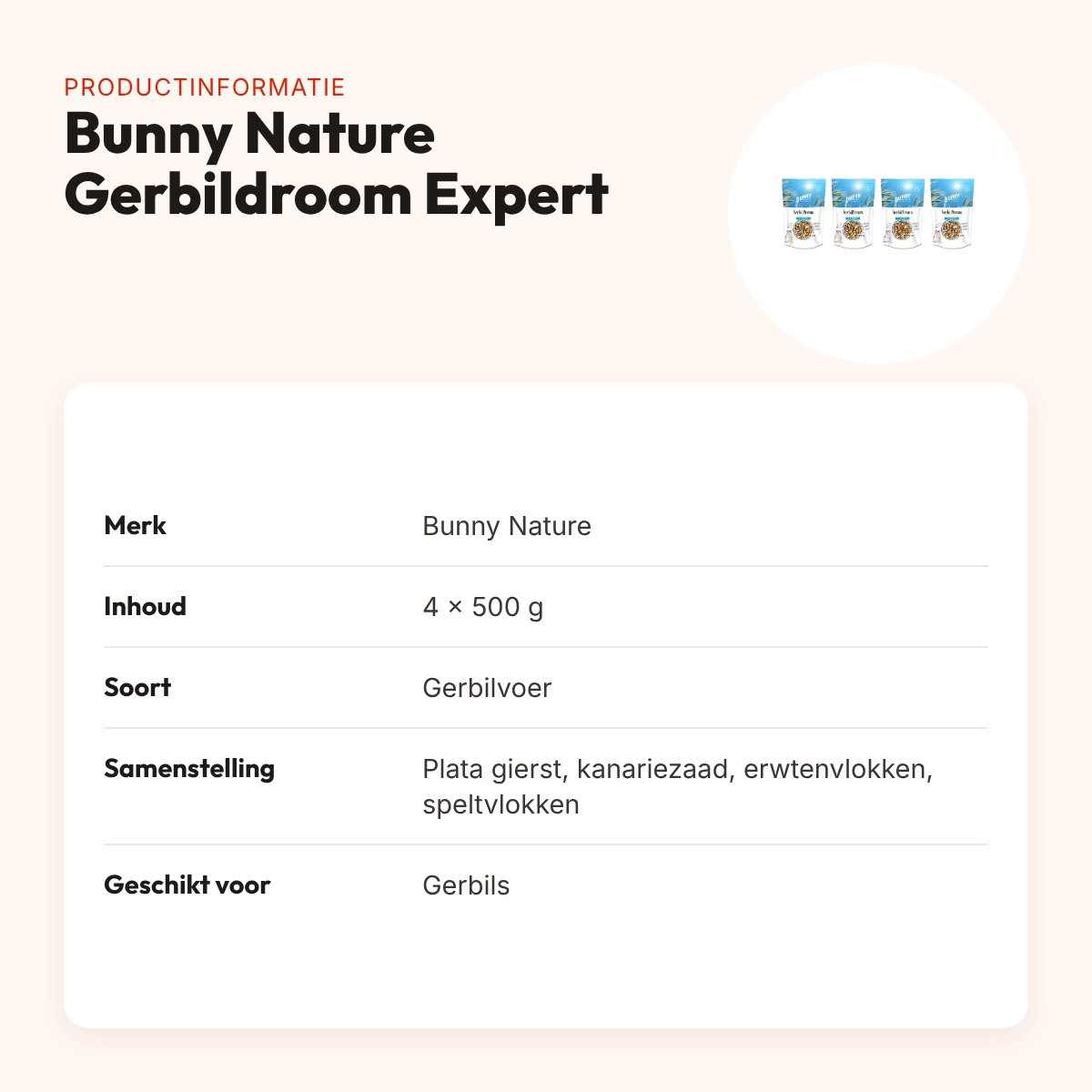 Bunny Nature gerbilvoer Gerbildroom Expert 500 g – multipack 4 stuks – productinformatie