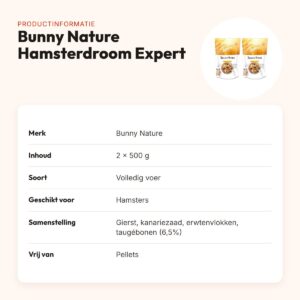 Bunny Nature hamstervoer Hamsterdroom Expert 500 g – multipack 2 stuks – productinformatie