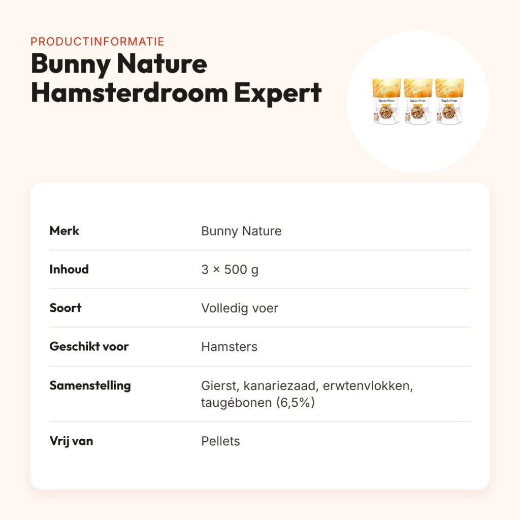 Bunny Nature hamstervoer Hamsterdroom Expert 500 g – multipack 3 stuks – productinformatie