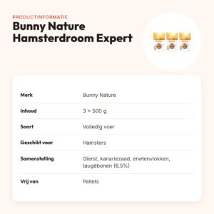 Bunny Nature hamstervoer Hamsterdroom Expert 500 g – multipack 3 stuks – productinformatie