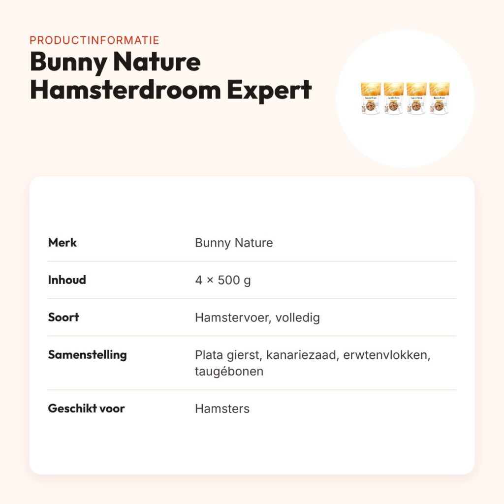 Bunny Nature hamstervoer Hamsterdroom Expert 500 g – multipack 4 stuks – productinformatie