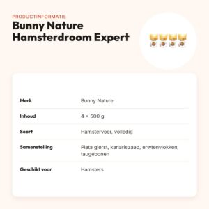 Bunny Nature hamstervoer Hamsterdroom Expert 500 g – multipack 4 stuks – productinformatie