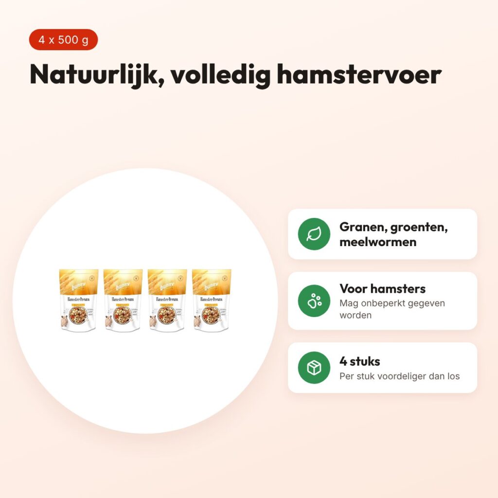 Bunny Nature hamstervoer Hamsterdroom Expert 500 g – multipack 4 stuks – voordelen