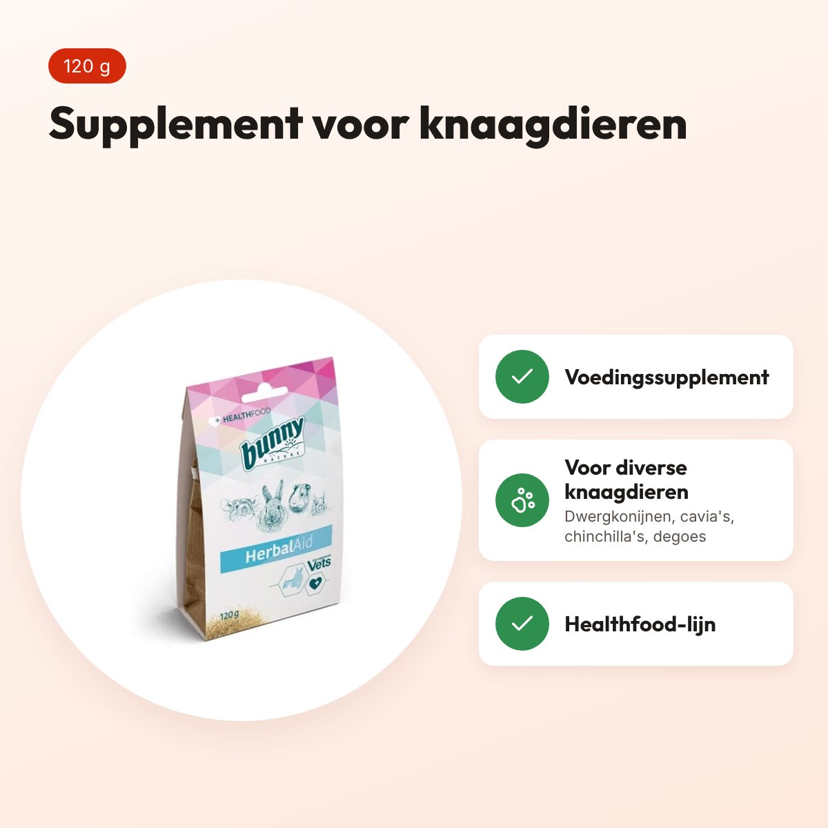 Bunny Nature Healthfood Herbalaid 120 g – supplement voor knaagdieren – voordelen