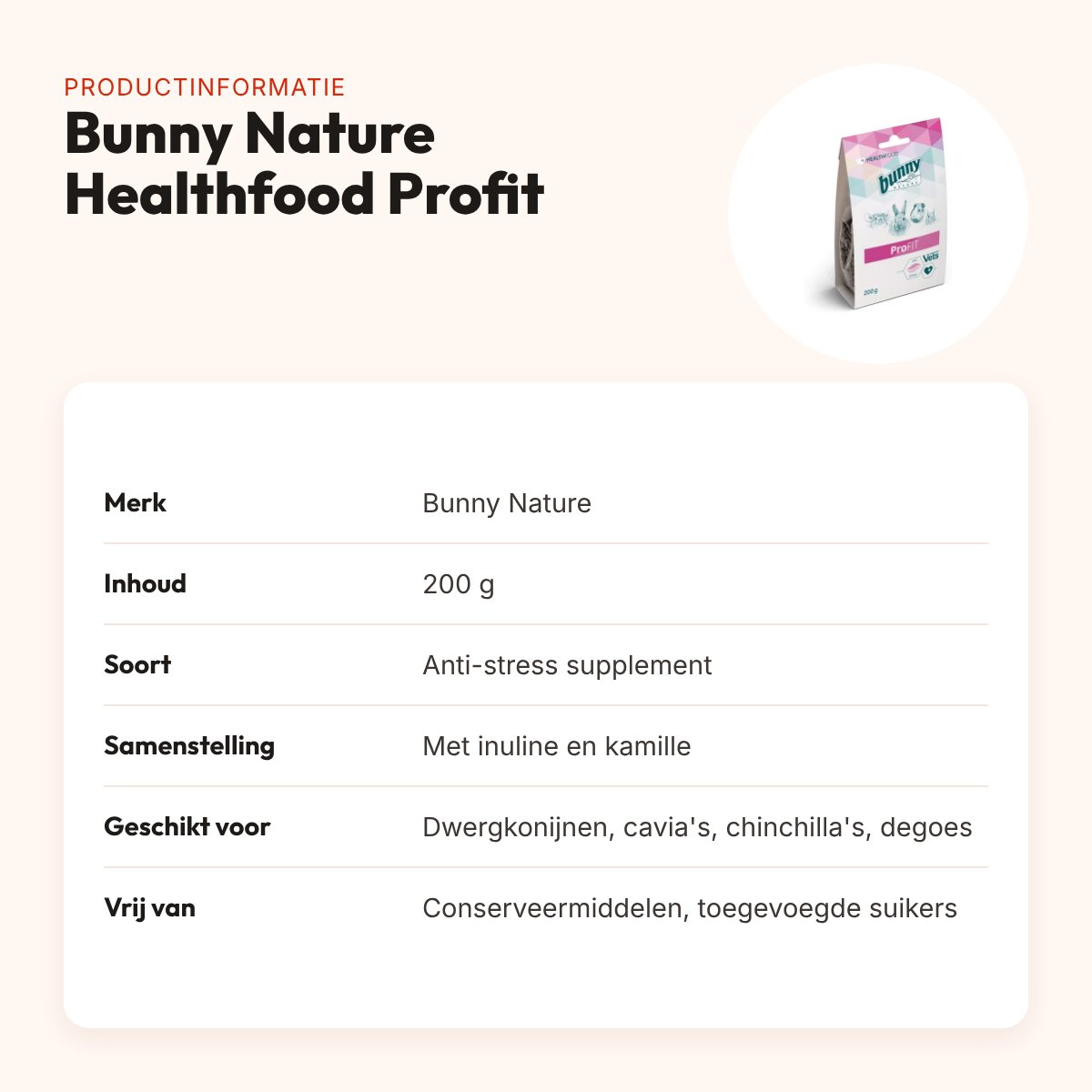 Bunny Nature Healthfood Profit 200 g – anti-stress supplement – productinformatie