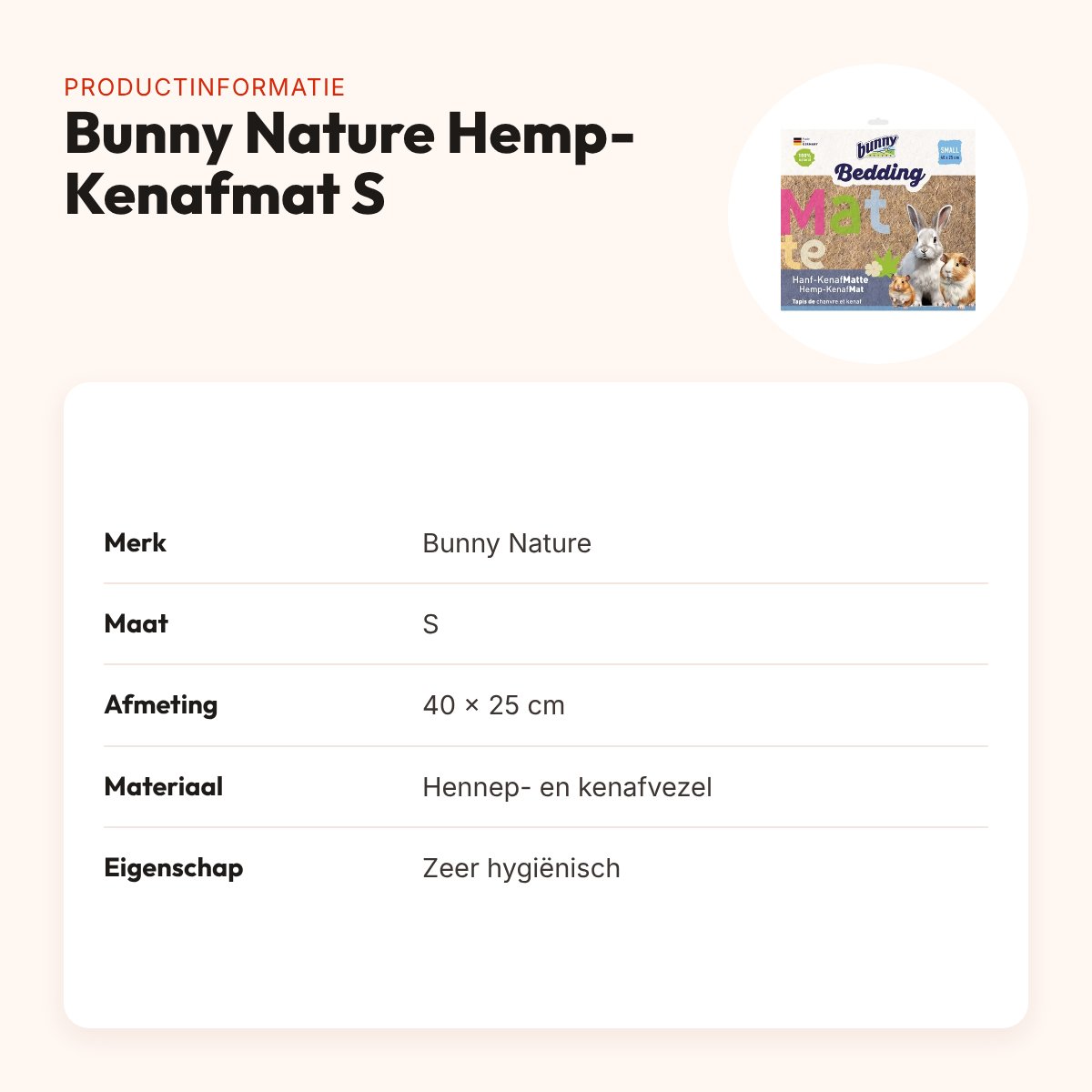 Bunny Nature Hemp-Kenafmat S 40 x 25 cm – ligmat van hennep en kenaf – productinformatie