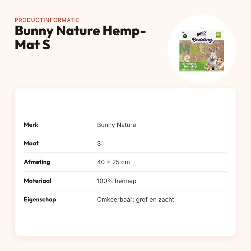 Bunny Nature Hemp-Mat hennepvezelmat S 40 x 25 cm – omkeerbare ligmat – productinformatie