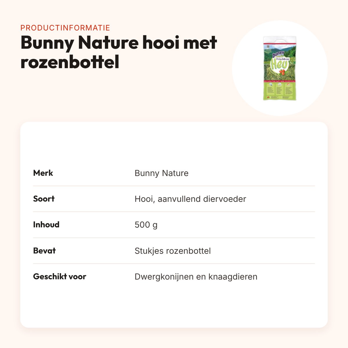 Bunny Nature hooi met rozenbottel 500 g – knaagdieren – productinformatie
