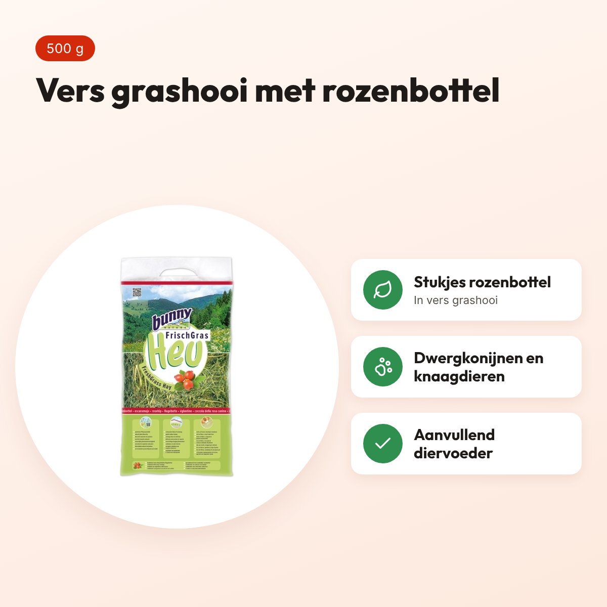 Bunny Nature hooi met rozenbottel 500 g – knaagdieren – voordelen