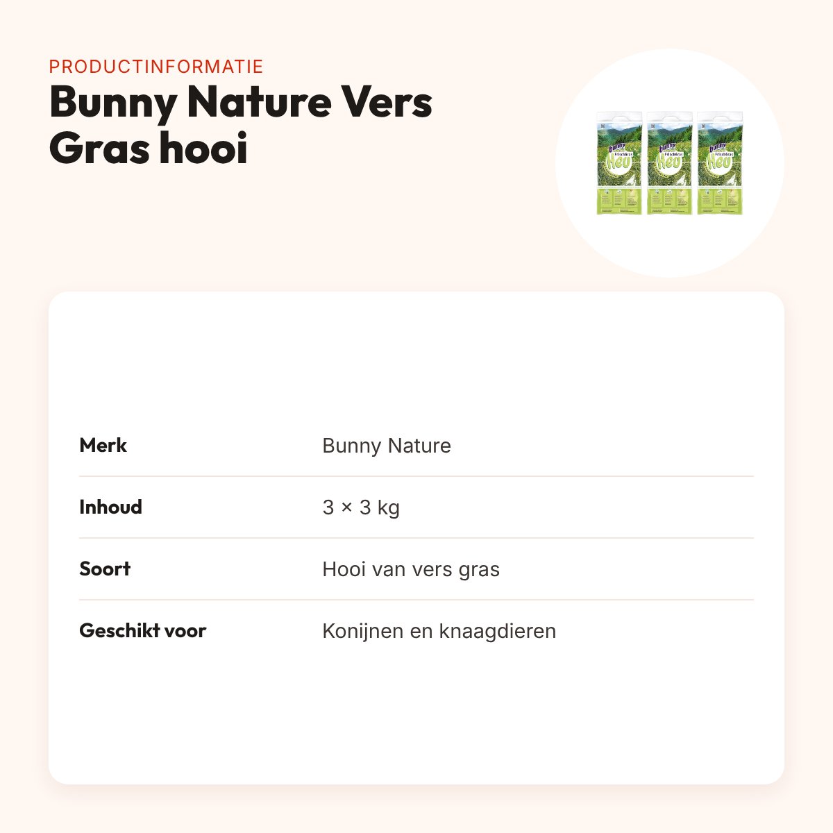 Bunny Nature hooi Vers Gras 3 kg – multipack 3 stuks – productinformatie
