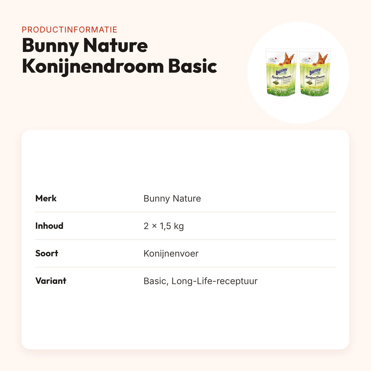 Bunny Nature Konijnendroom Basic konijnenvoer 1,5 kg – multipack 2 stuks – productinformatie