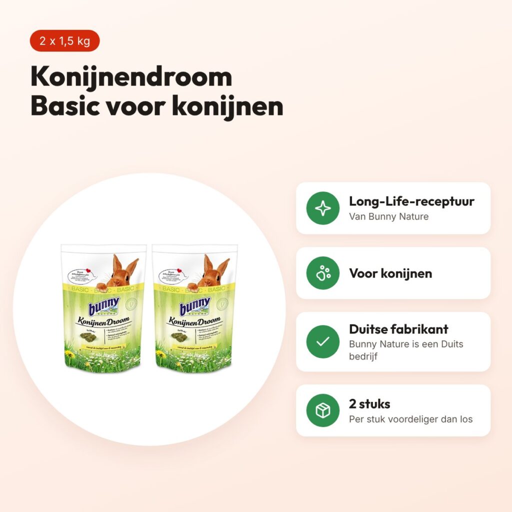 Bunny Nature Konijnendroom Basic konijnenvoer 1,5 kg – multipack 2 stuks – voordelen