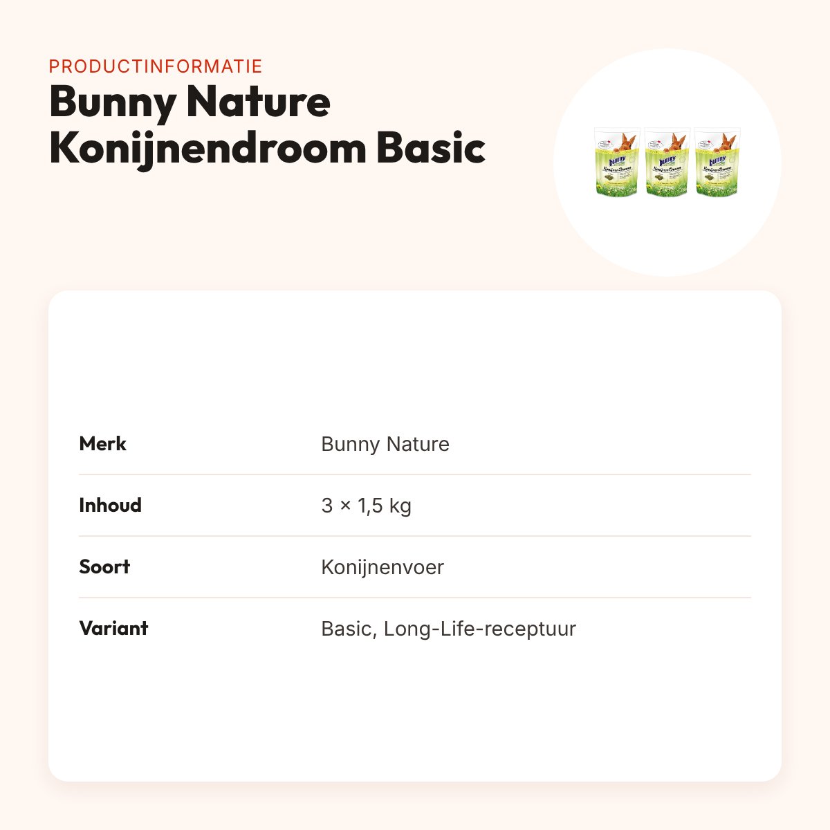 Bunny Nature Konijnendroom Basic konijnenvoer 1,5 kg – multipack 3 stuks – productinformatie