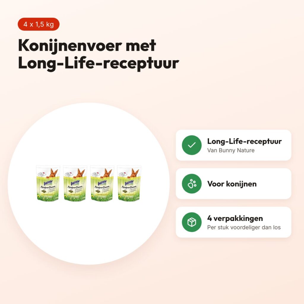Bunny Nature Konijnendroom Basic konijnenvoer 1,5 kg – multipack 4 stuks – voordelen