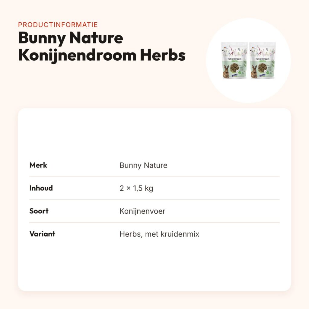 Bunny Nature Konijnendroom Herbs konijnenvoer 1,5 kg – multipack 2 stuks – productinformatie