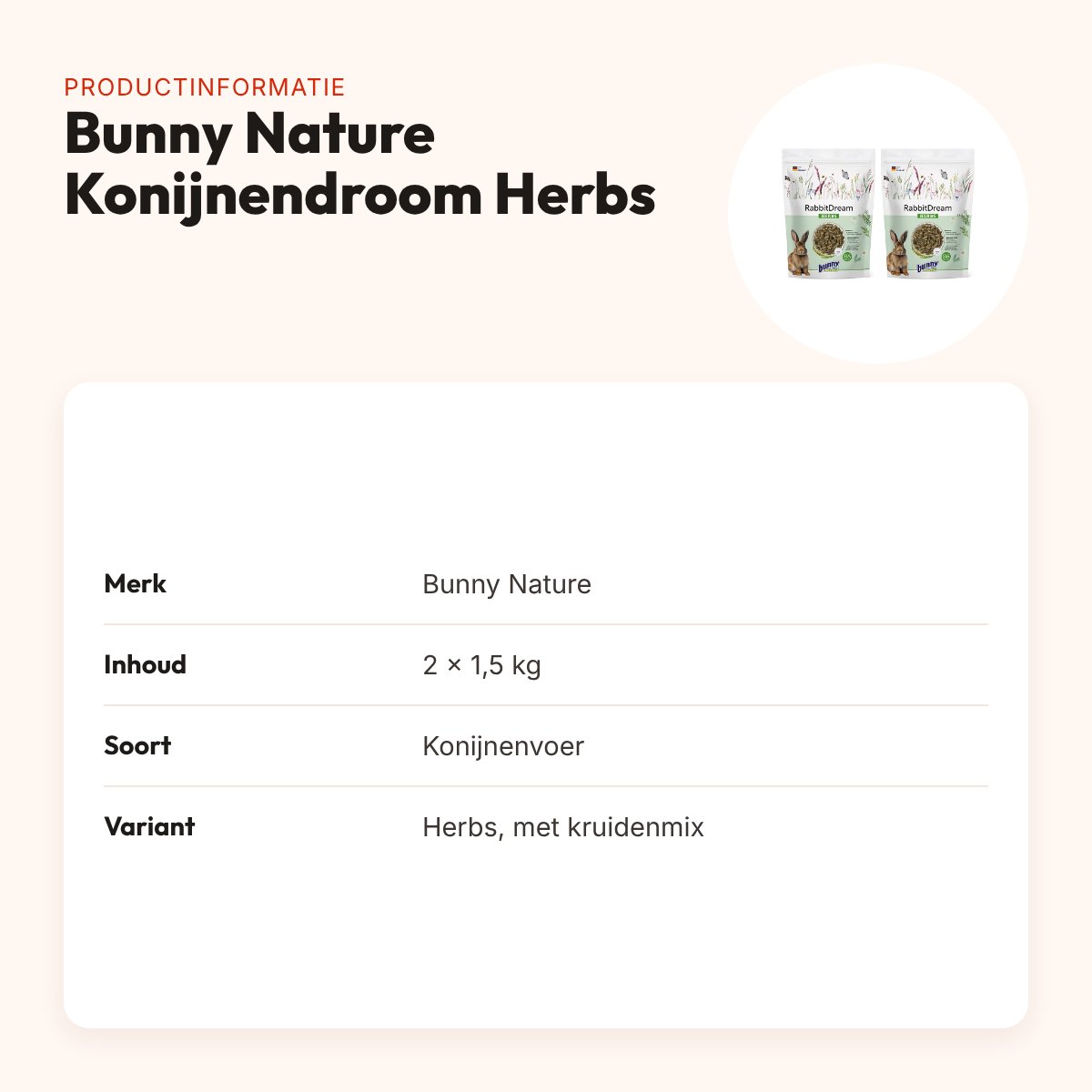 Bunny Nature Konijnendroom Herbs konijnenvoer 1,5 kg – multipack 2 stuks – productinformatie