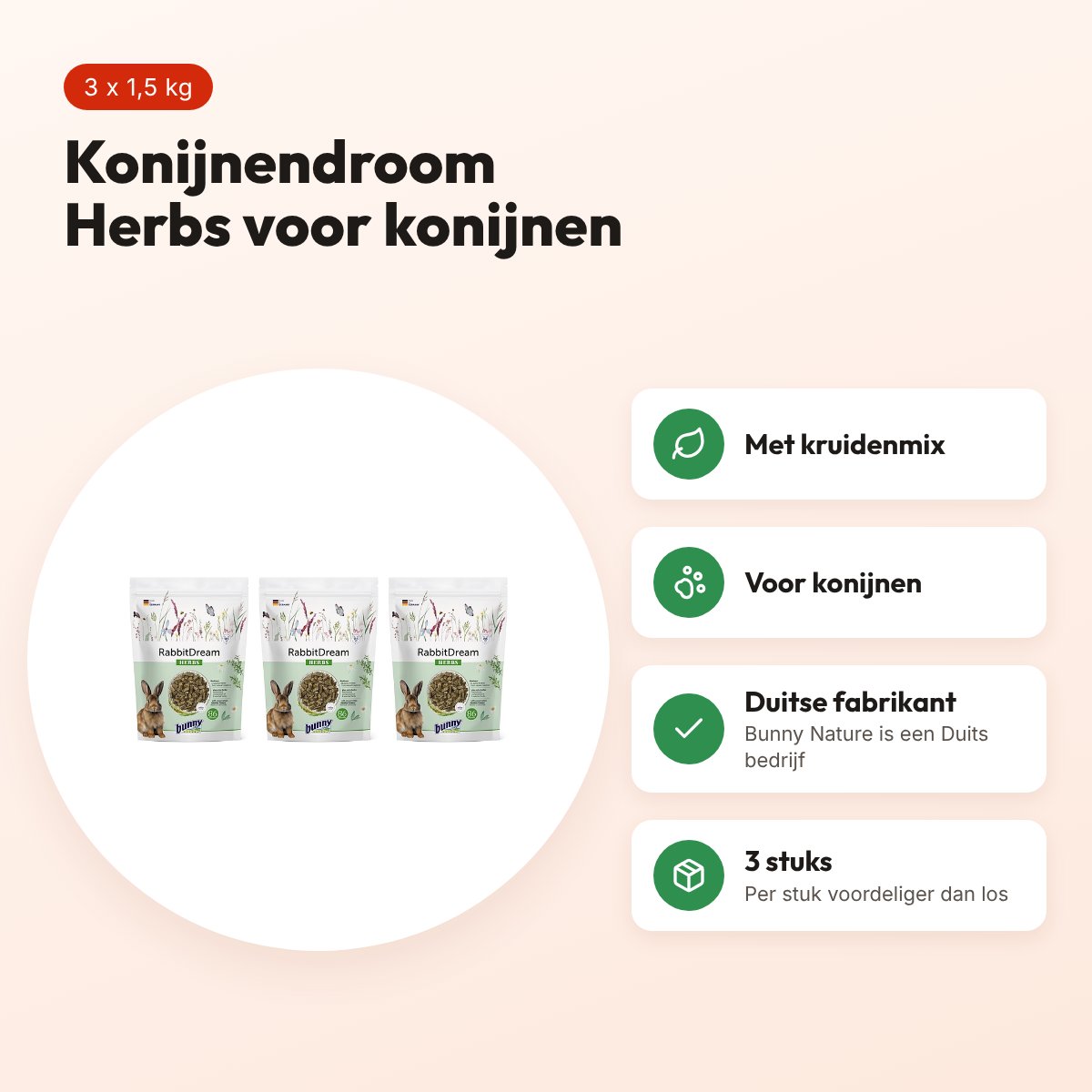 Bunny Nature Konijnendroom Herbs konijnenvoer 1,5 kg – multipack 3 stuks – voordelen