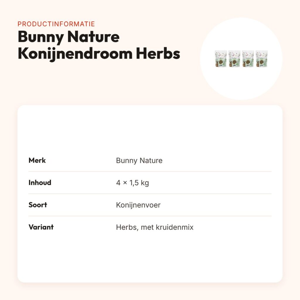 Bunny Nature Konijnendroom Herbs konijnenvoer 1,5 kg – multipack 4 stuks – productinformatie