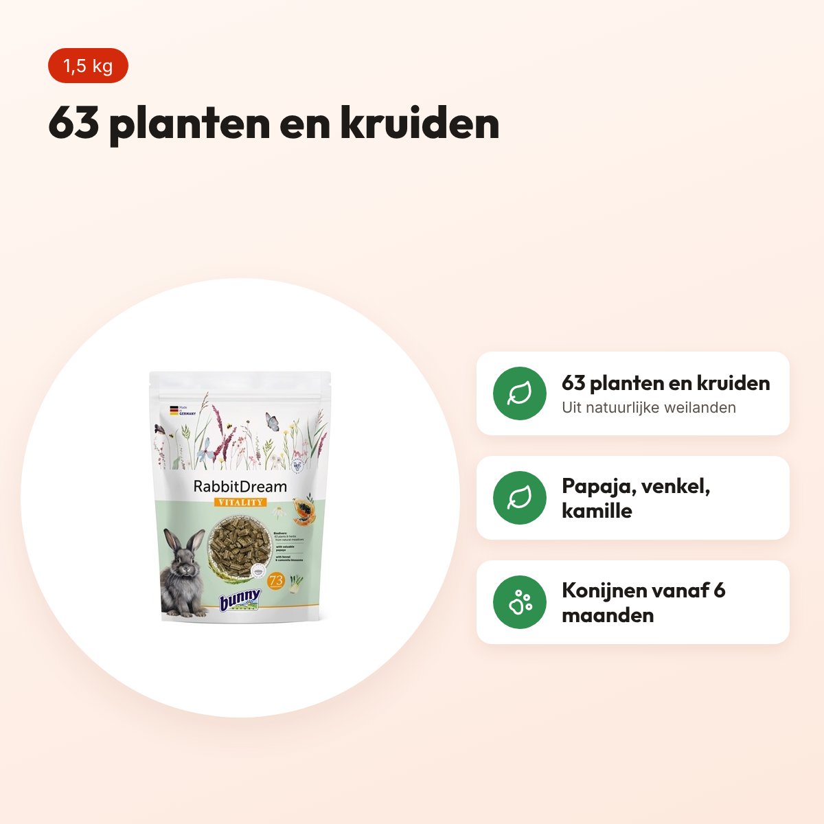 Bunny Nature Konijnendroom Vitality konijnenvoer 1,5 kg – voordelen