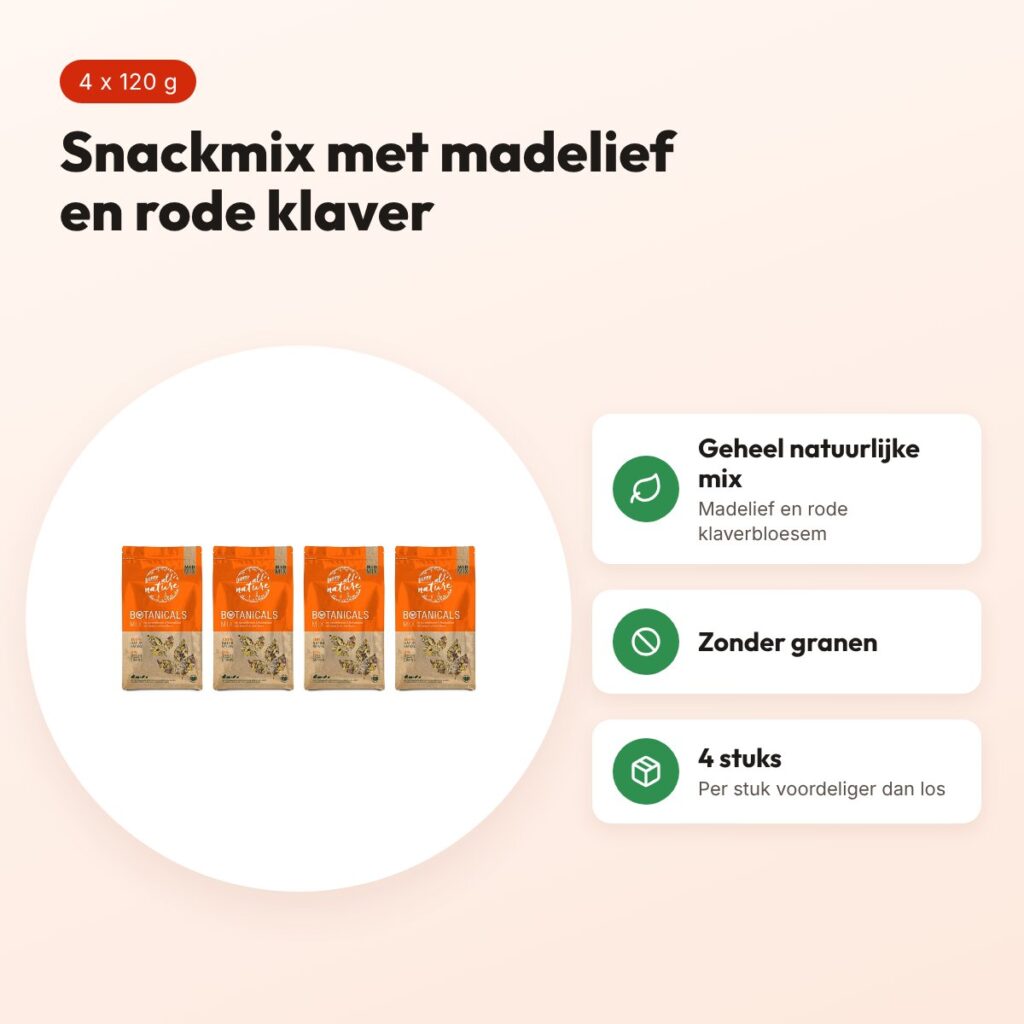 Bunny Nature Midi Mix madelief en rode klaver 120 g – multipack 4 stuks – voordelen