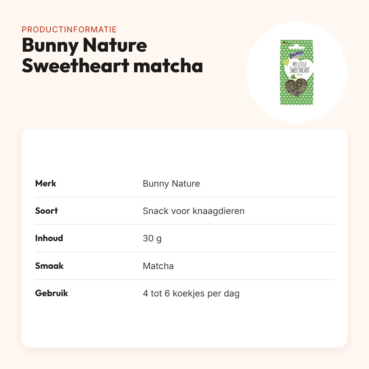 Bunny Nature My Little Sweetheart snack matcha 30 g – knaagdieren – productinformatie