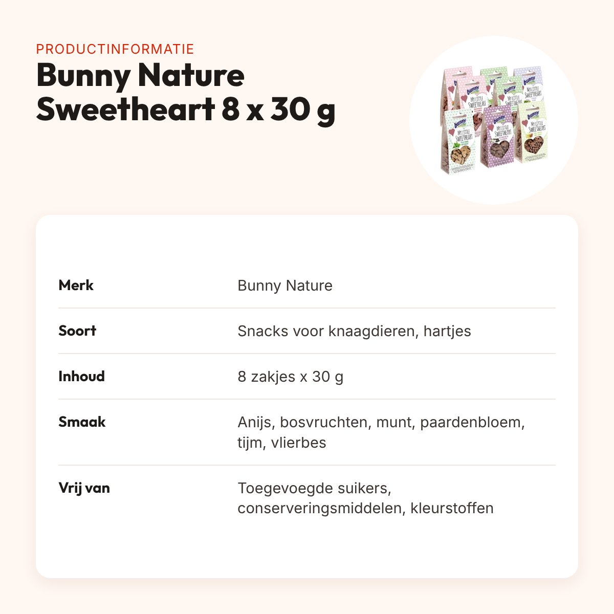 Bunny Nature My Little Sweetheart snacks 8 x 30 g – hartjes, mixsmaken – productinformatie