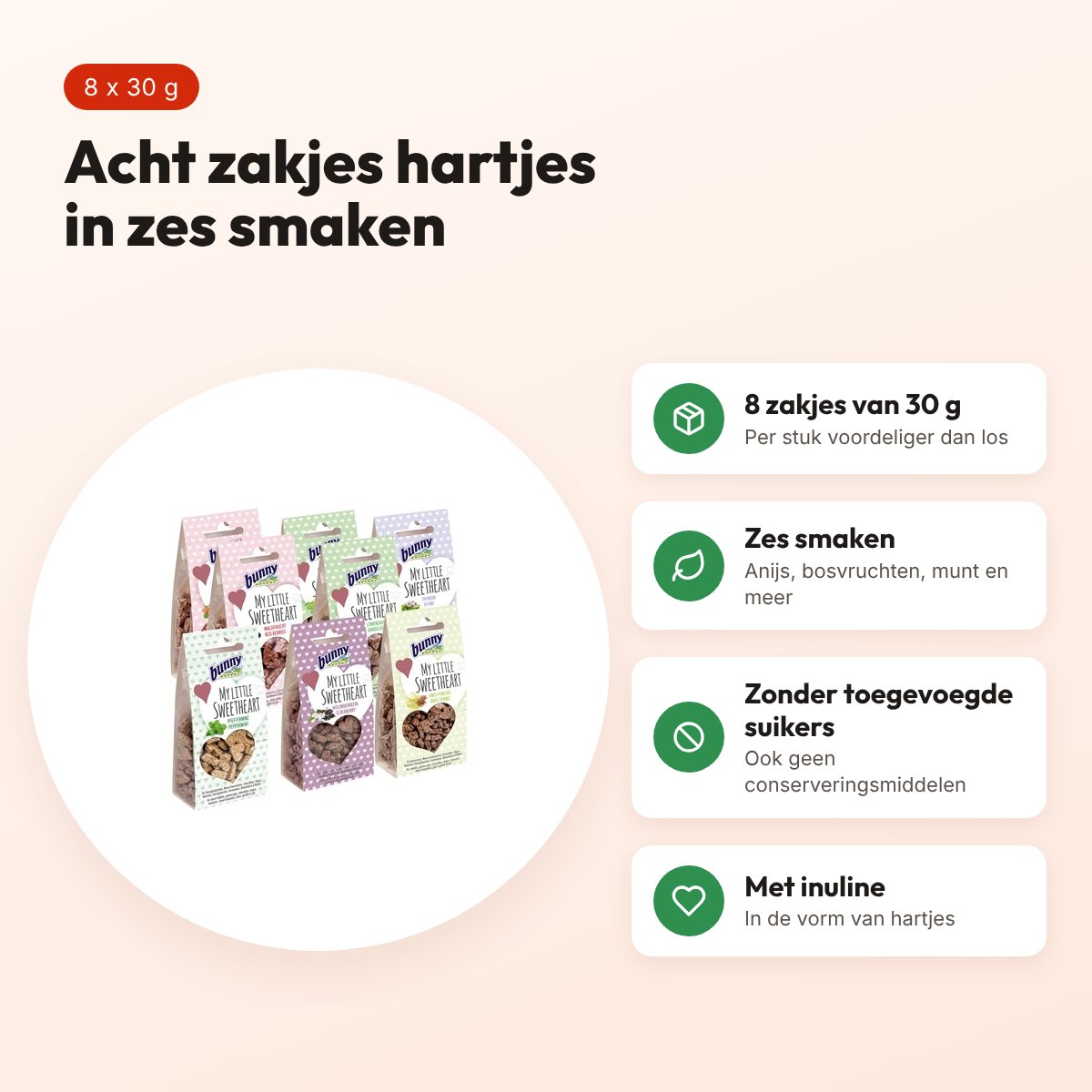 Bunny Nature My Little Sweetheart snacks 8 x 30 g – hartjes, mixsmaken – voordelen