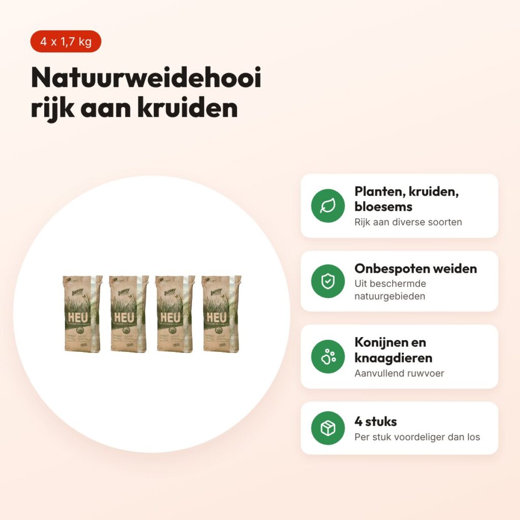 Bunny Nature natuurweidehooi 1,7 kg – multipack 4 stuks – voordelen