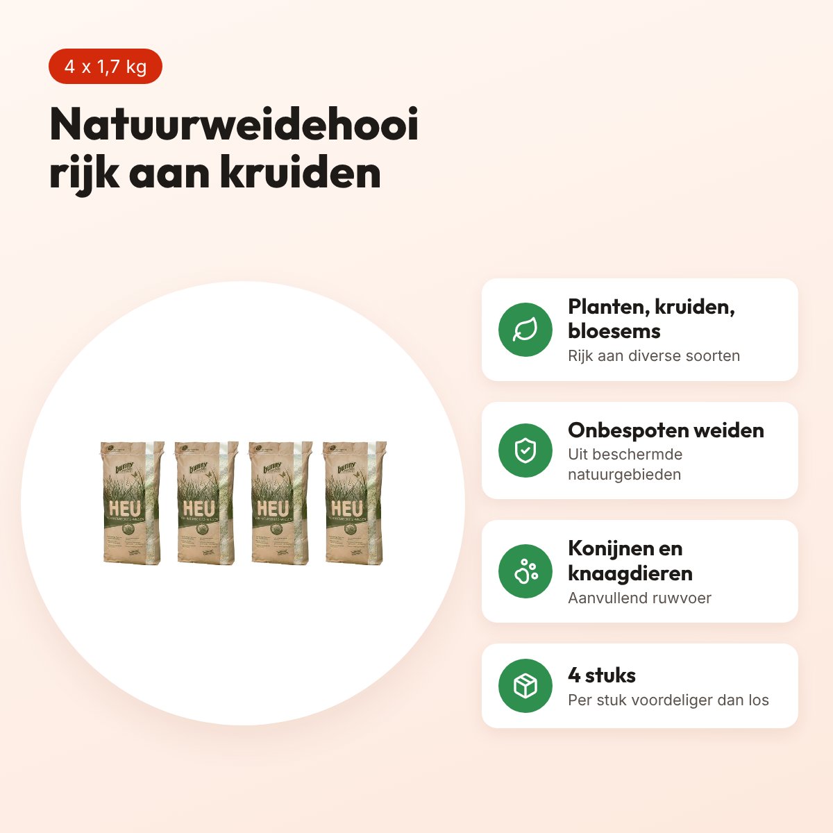 Bunny Nature natuurweidehooi 1,7 kg – multipack 4 stuks – voordelen