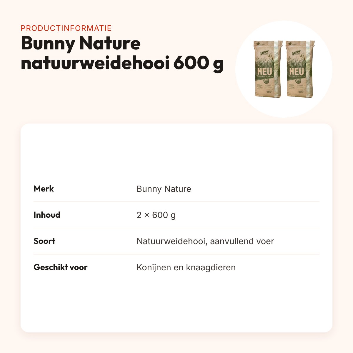 Bunny Nature natuurweidehooi 600 g – multipack 2 stuks – productinformatie