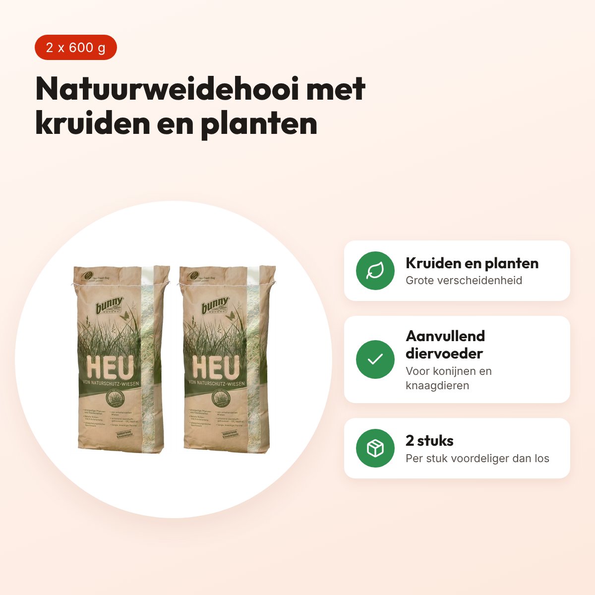 Bunny Nature natuurweidehooi 600 g – multipack 2 stuks – voordelen