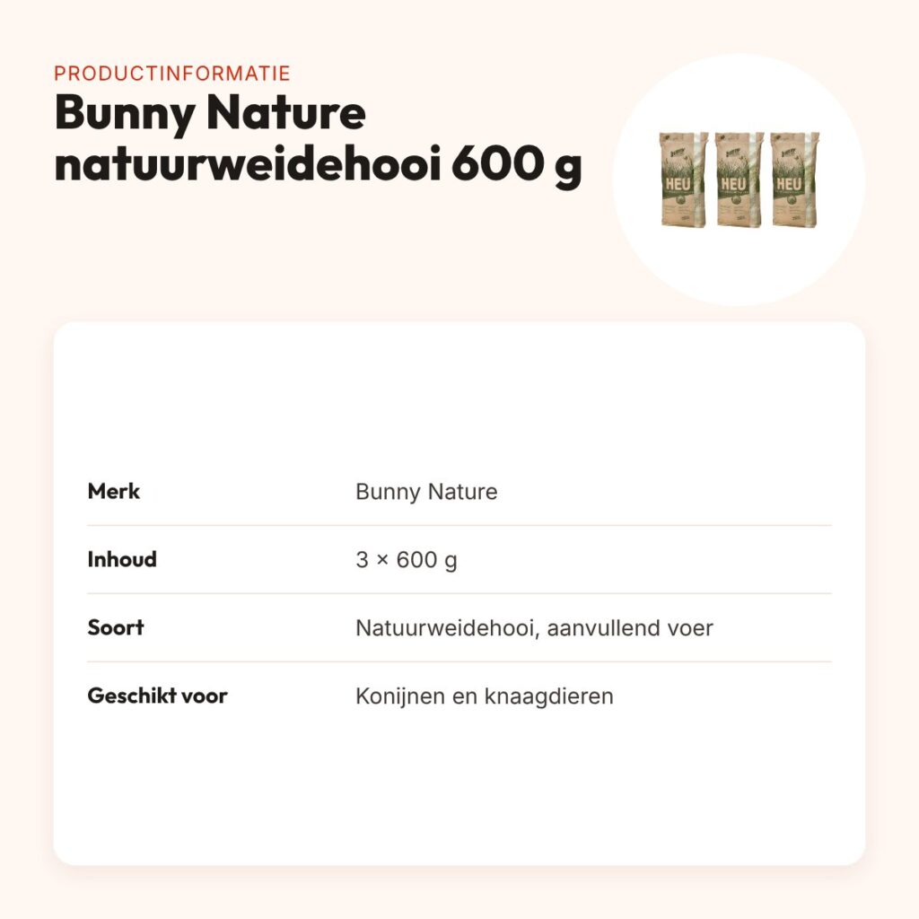 Bunny Nature natuurweidehooi 600 g – multipack 3 stuks – productinformatie