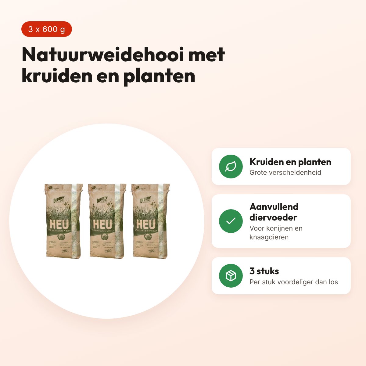 Bunny Nature natuurweidehooi 600 g – multipack 3 stuks – voordelen