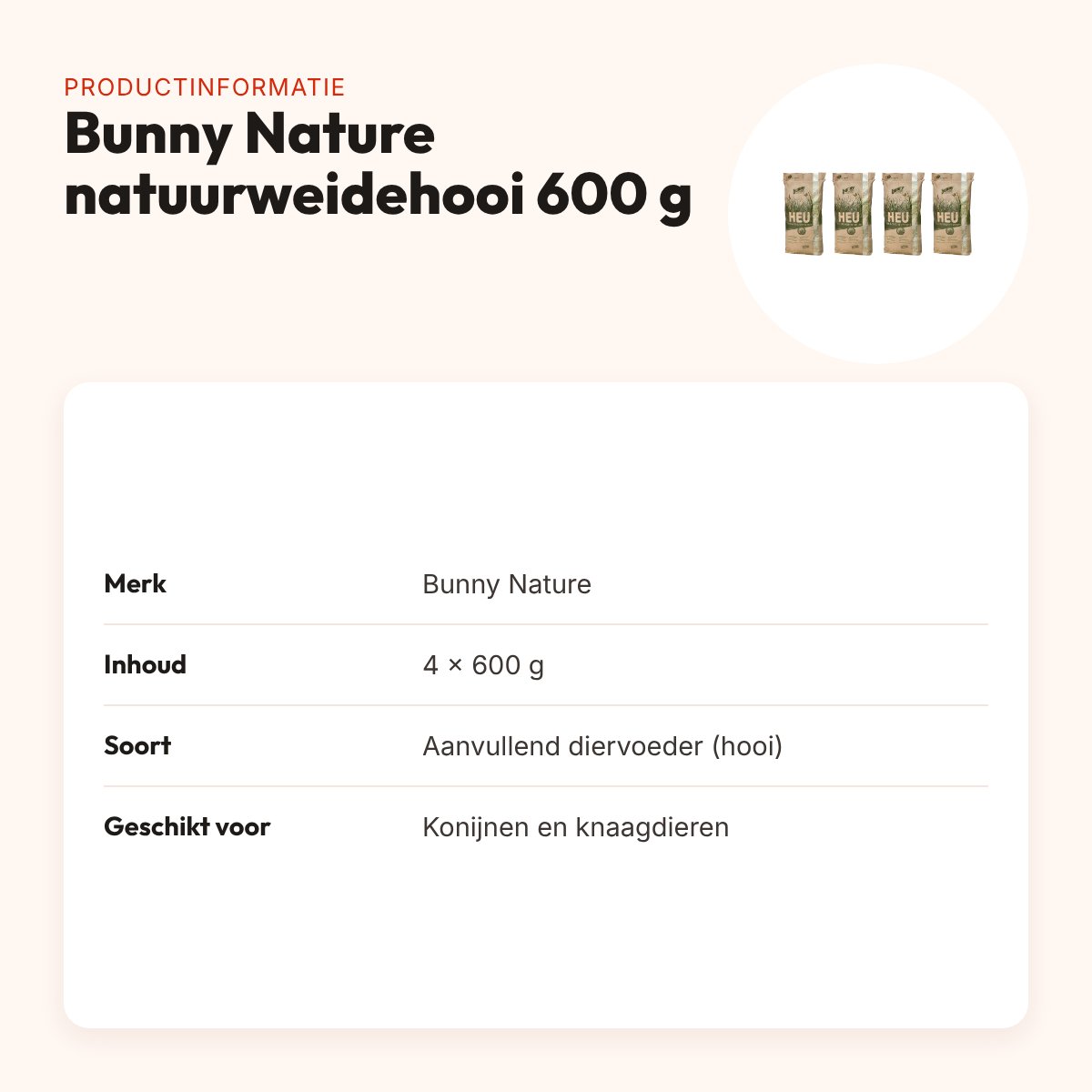 Bunny Nature natuurweidehooi 600 g – multipack 4 stuks – productinformatie