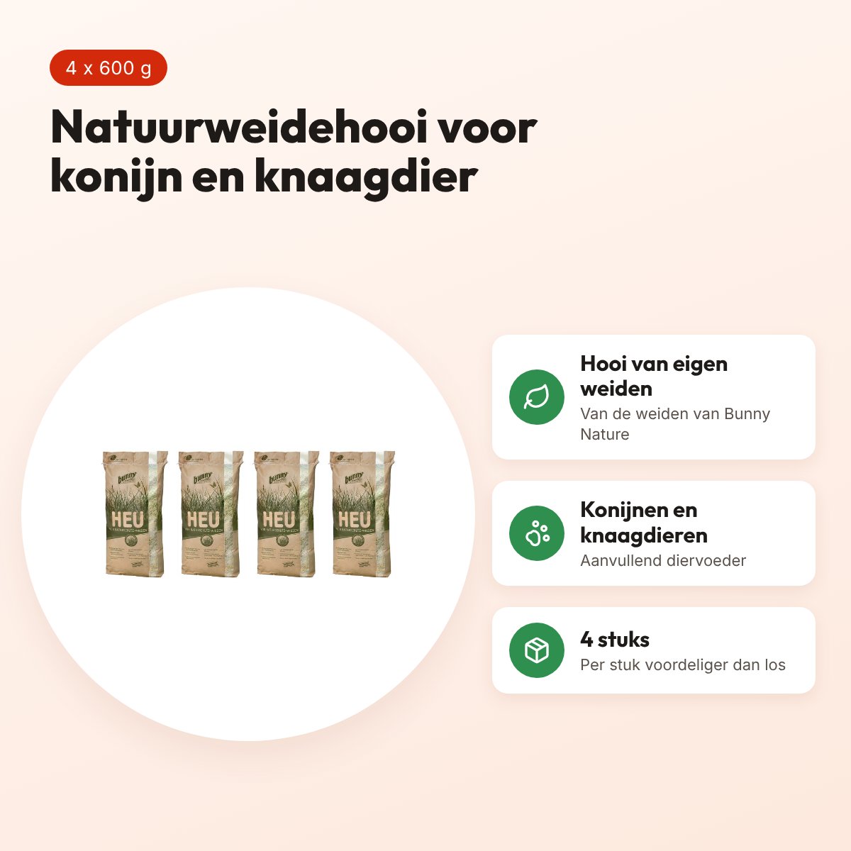 Bunny Nature natuurweidehooi 600 g – multipack 4 stuks – voordelen