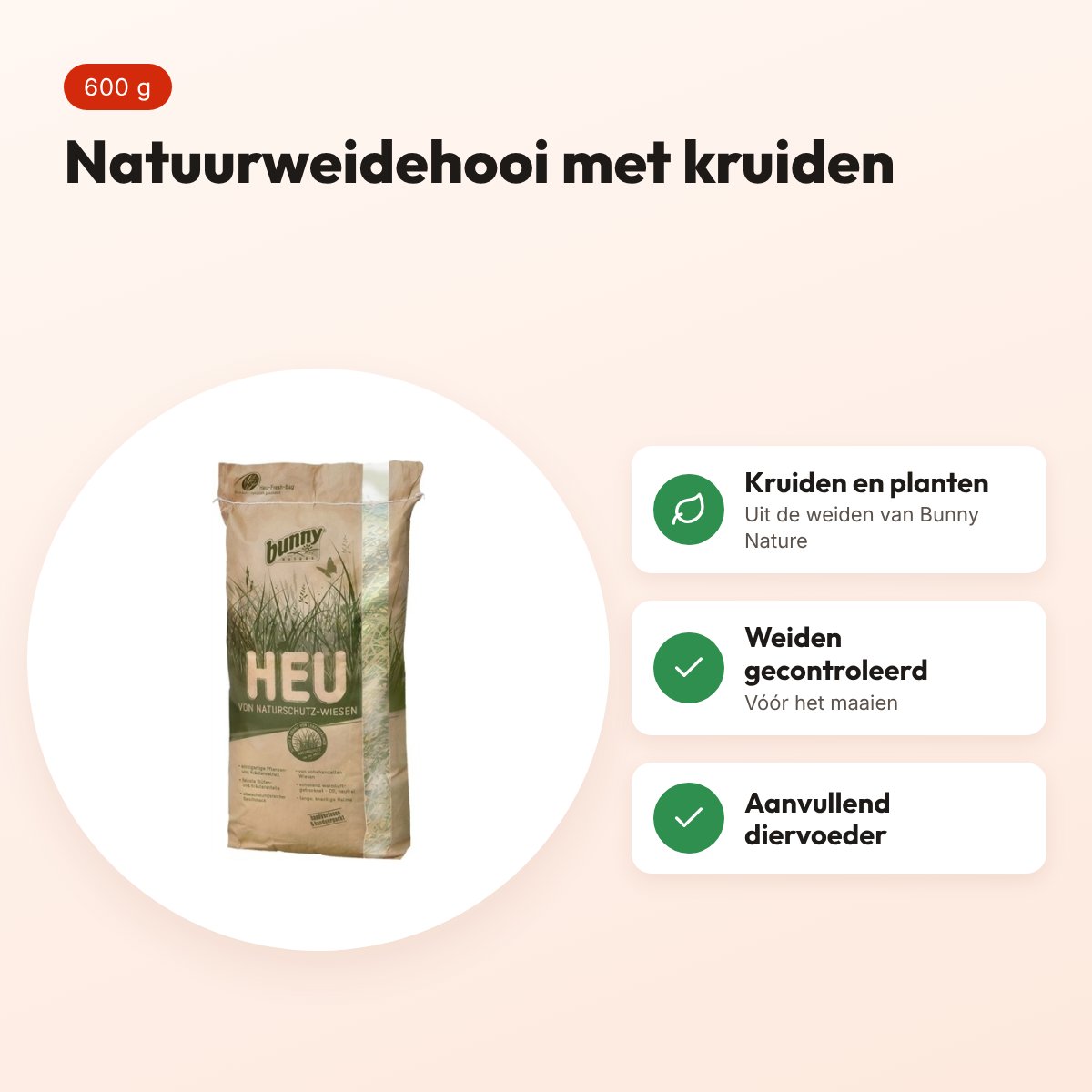 Bunny Nature natuurweidehooi 600 g – voor konijnen en knaagdieren – voordelen