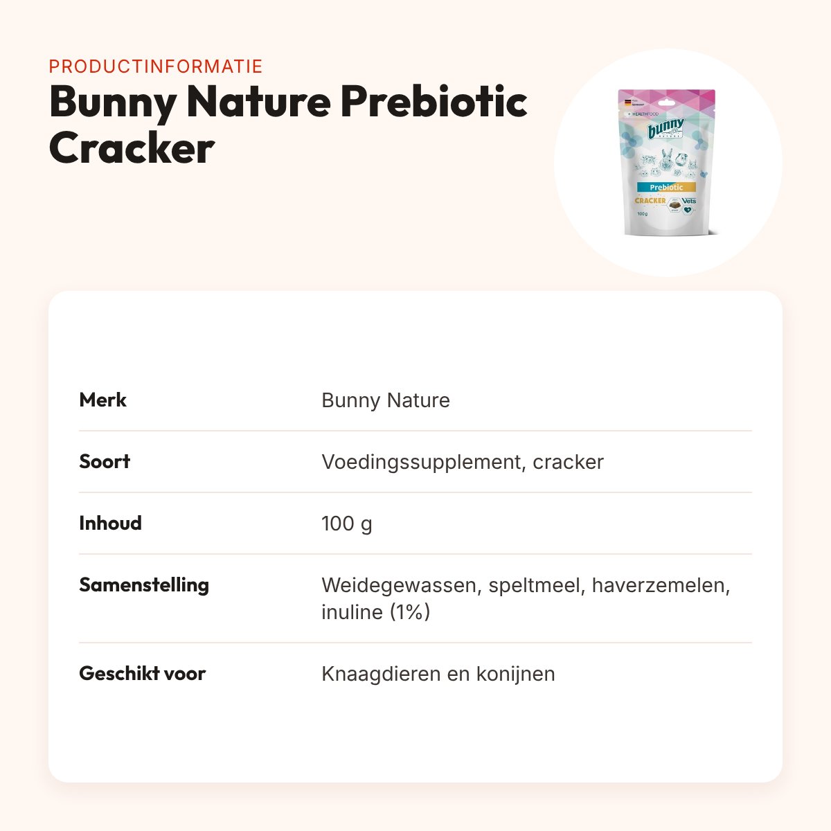 Bunny Nature Prebiotic Cracker 100 g – inuline, artisjok en cichorei – productinformatie