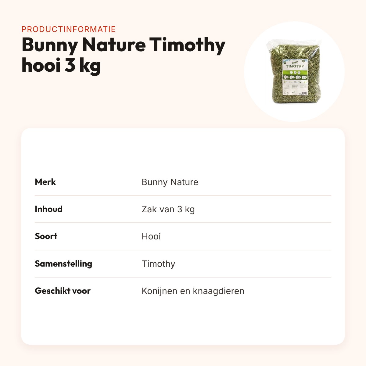 Bunny Nature Timothy hooi 3 kg – ruwvoer voor konijnen en knaagdieren – productinformatie