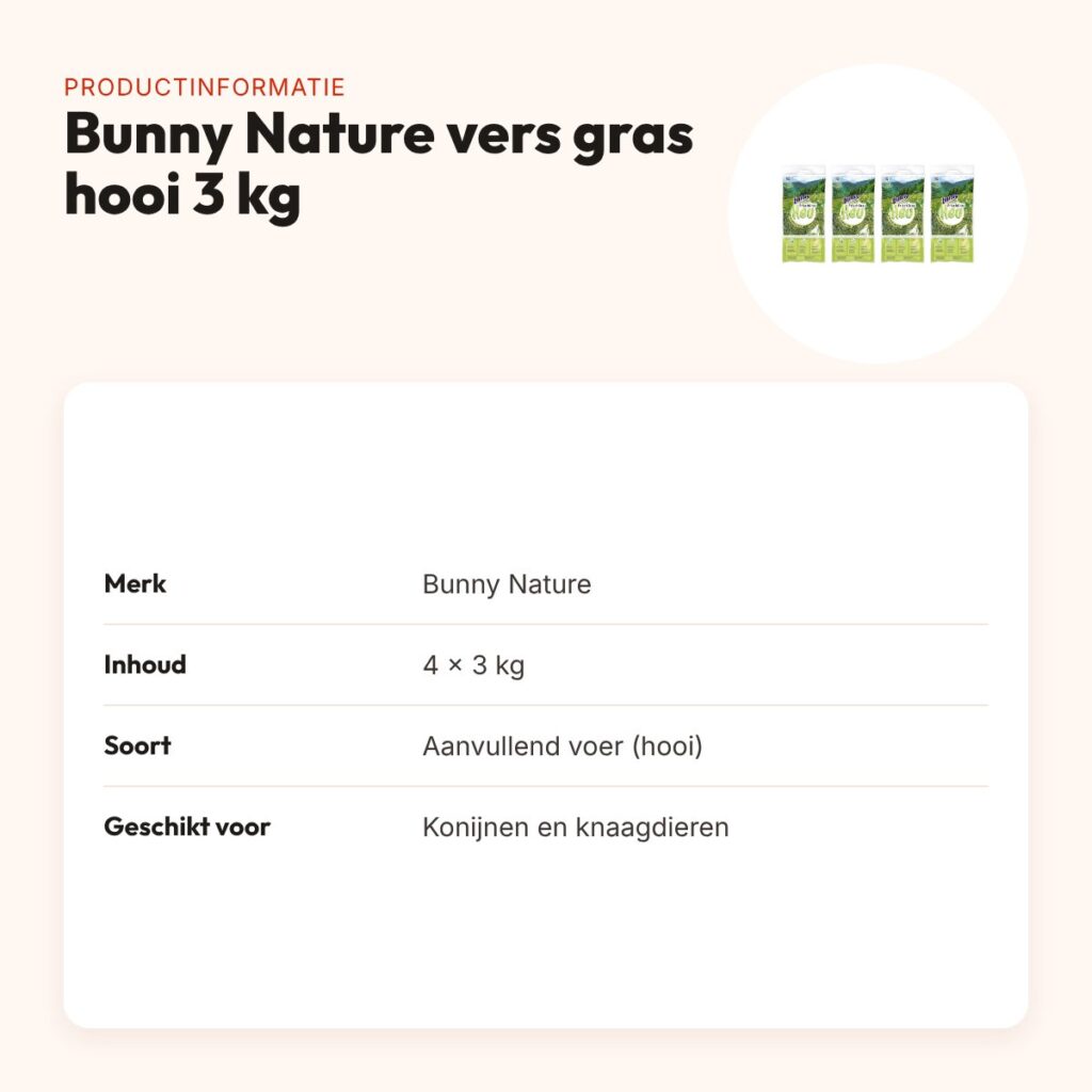 Bunny Nature vers gras hooi 3 kg – multipack 4 stuks – productinformatie