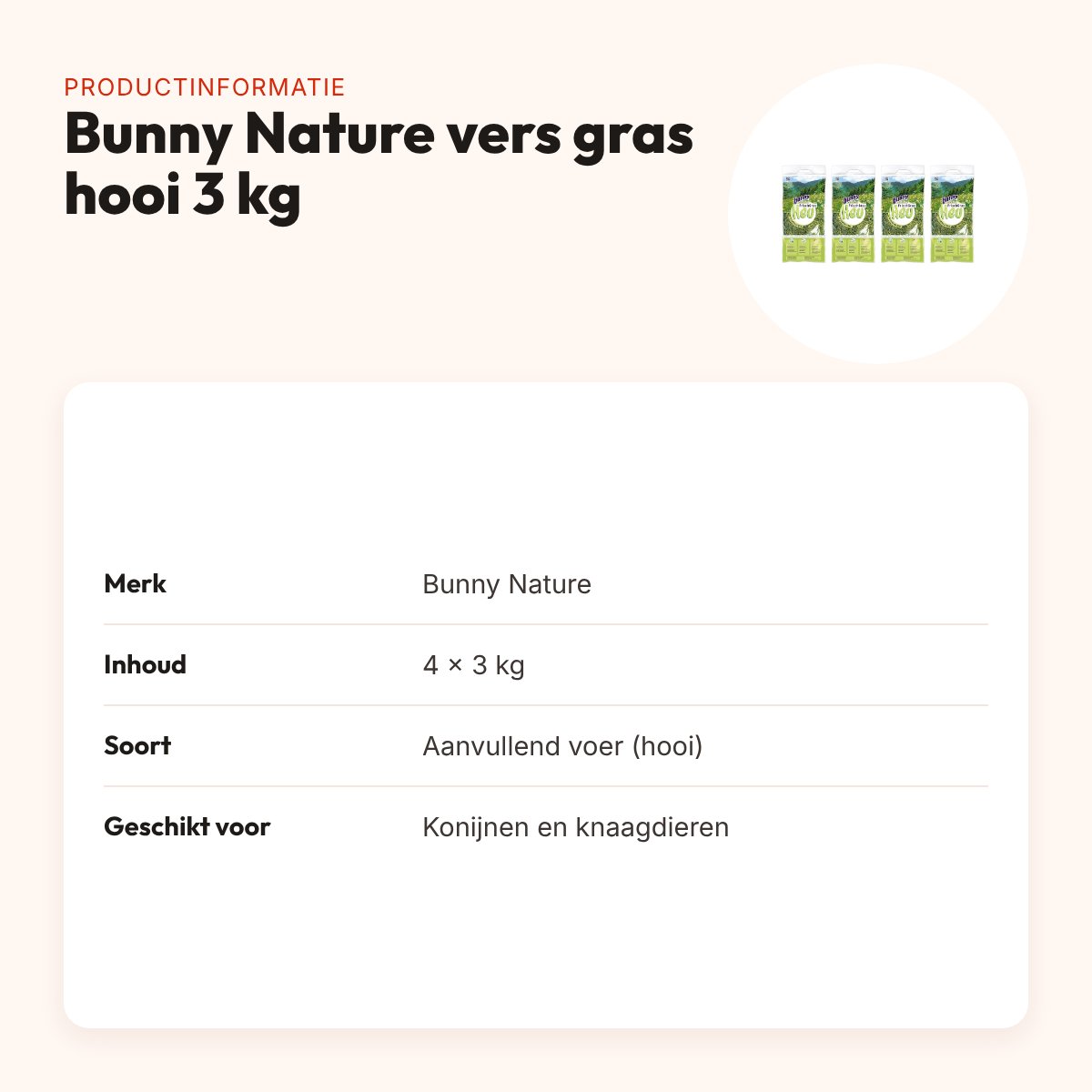 Bunny Nature vers gras hooi 3 kg – multipack 4 stuks – productinformatie