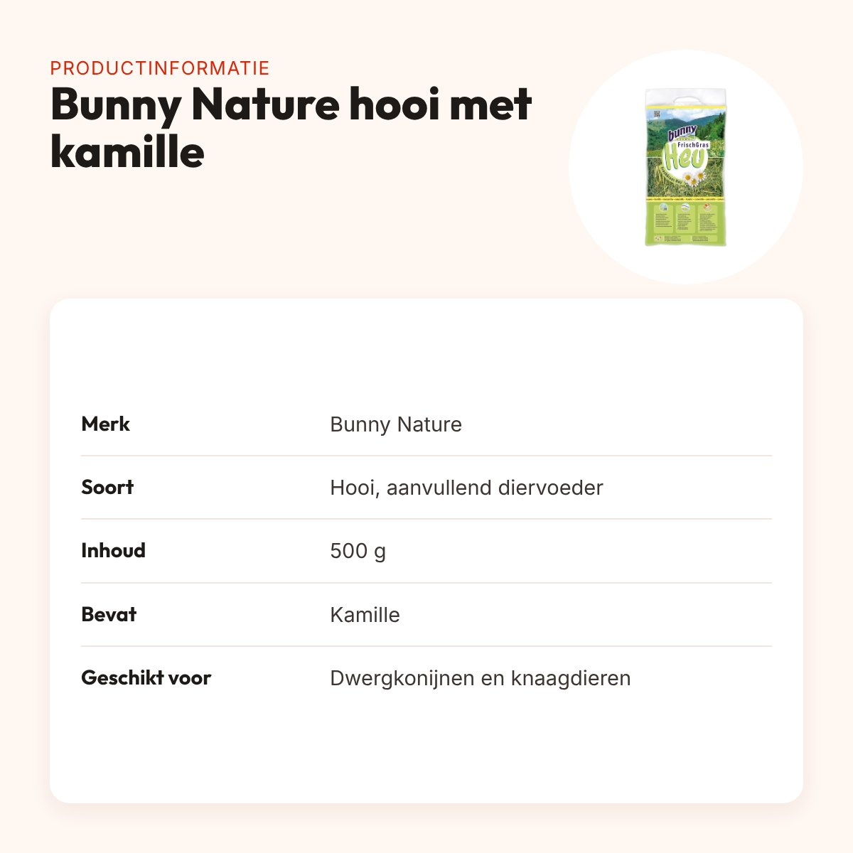 Bunny Nature vers gras hooi met kamille 500 g – knaagdieren – productinformatie