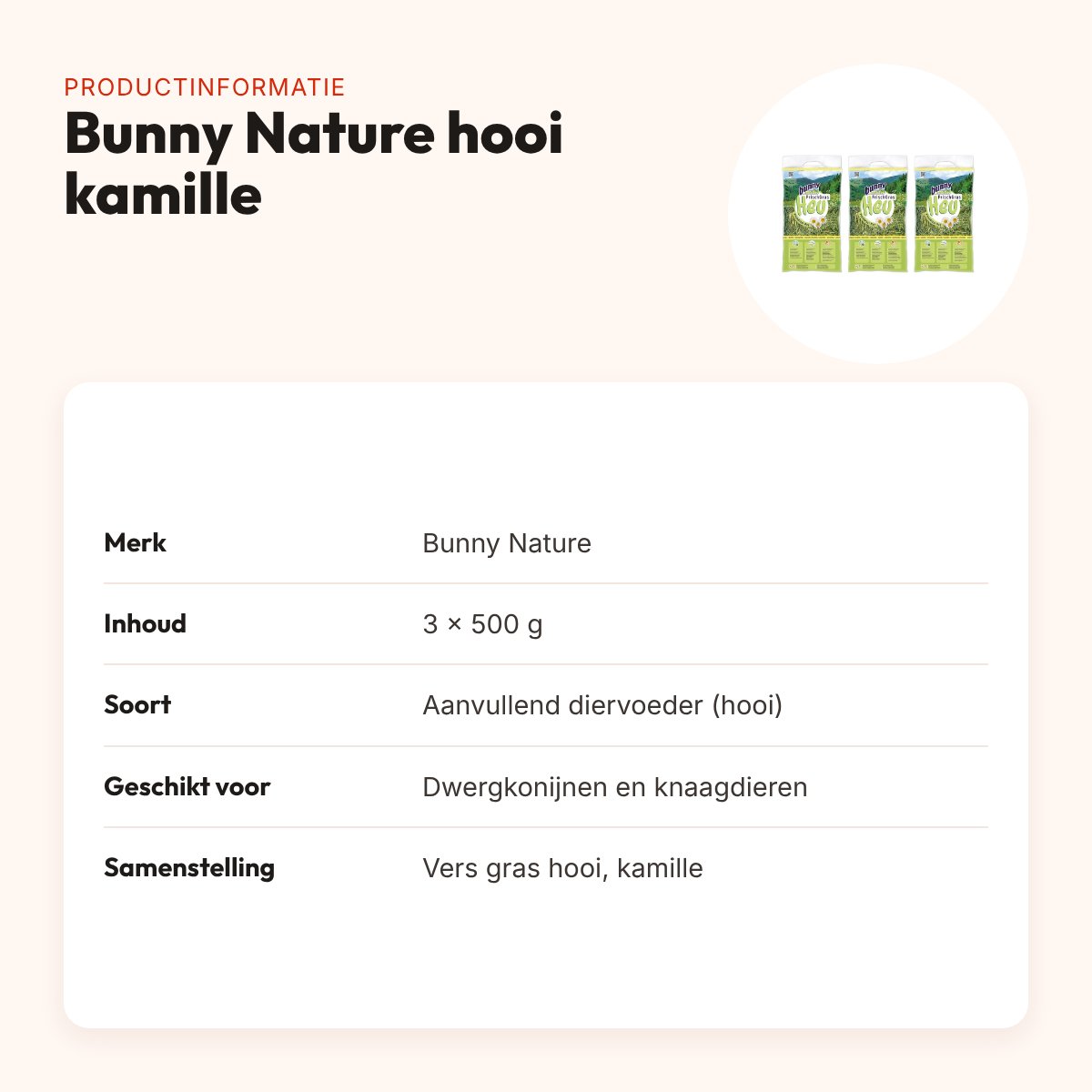 Bunny Nature vers gras hooi met kamille 500 g – multipack 3 stuks – productinformatie
