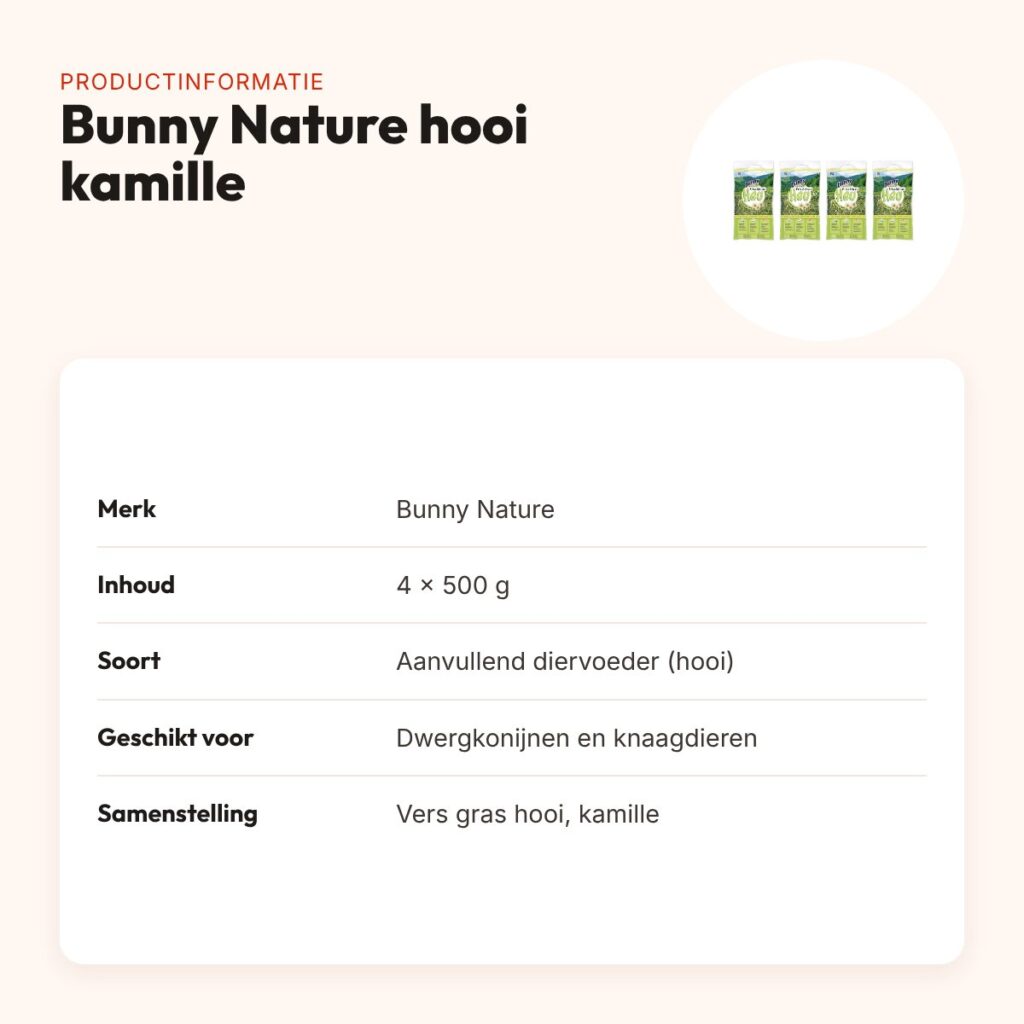 Bunny Nature vers gras hooi met kamille 500 g – multipack 4 stuks – productinformatie