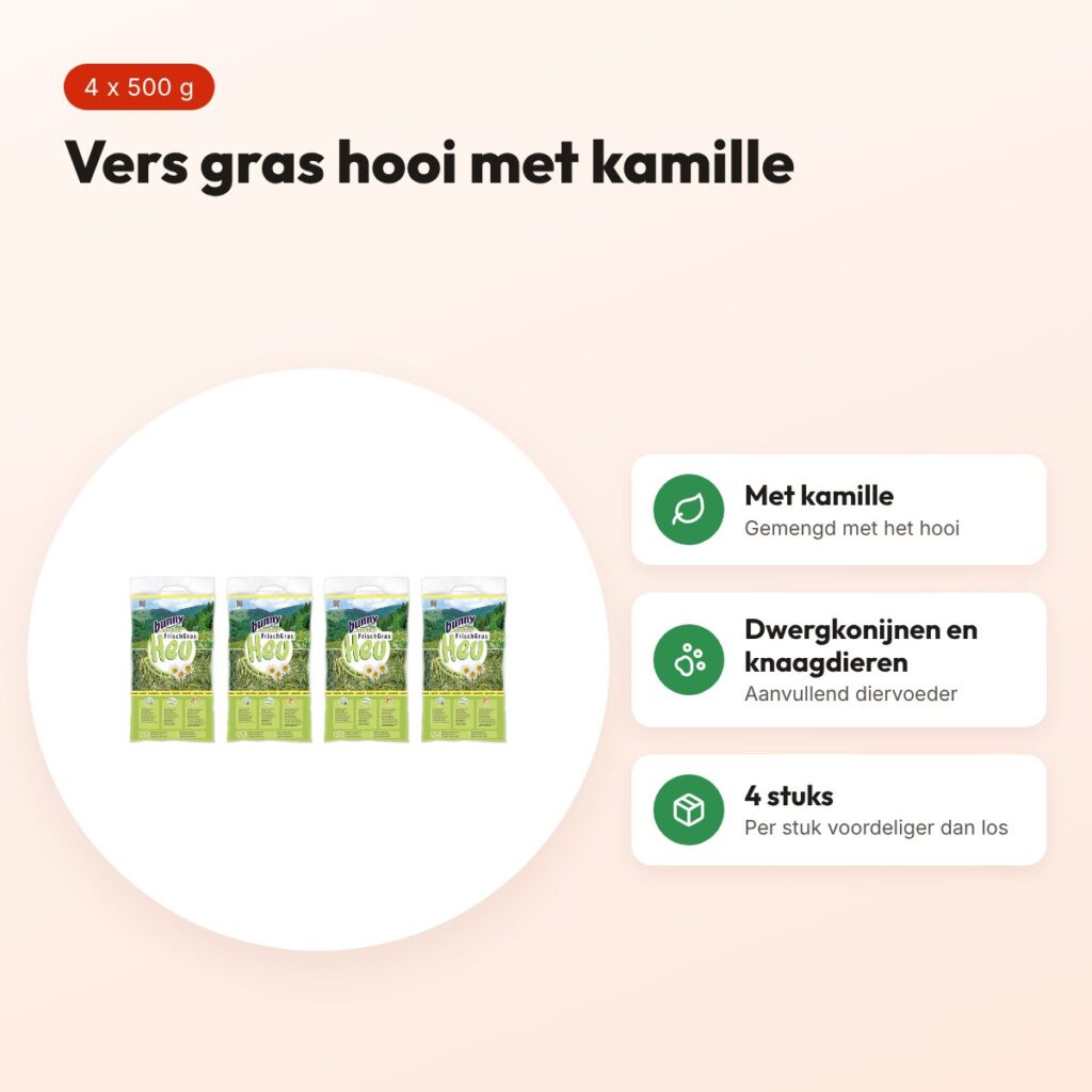 Bunny Nature vers gras hooi met kamille 500 g – multipack 4 stuks – voordelen