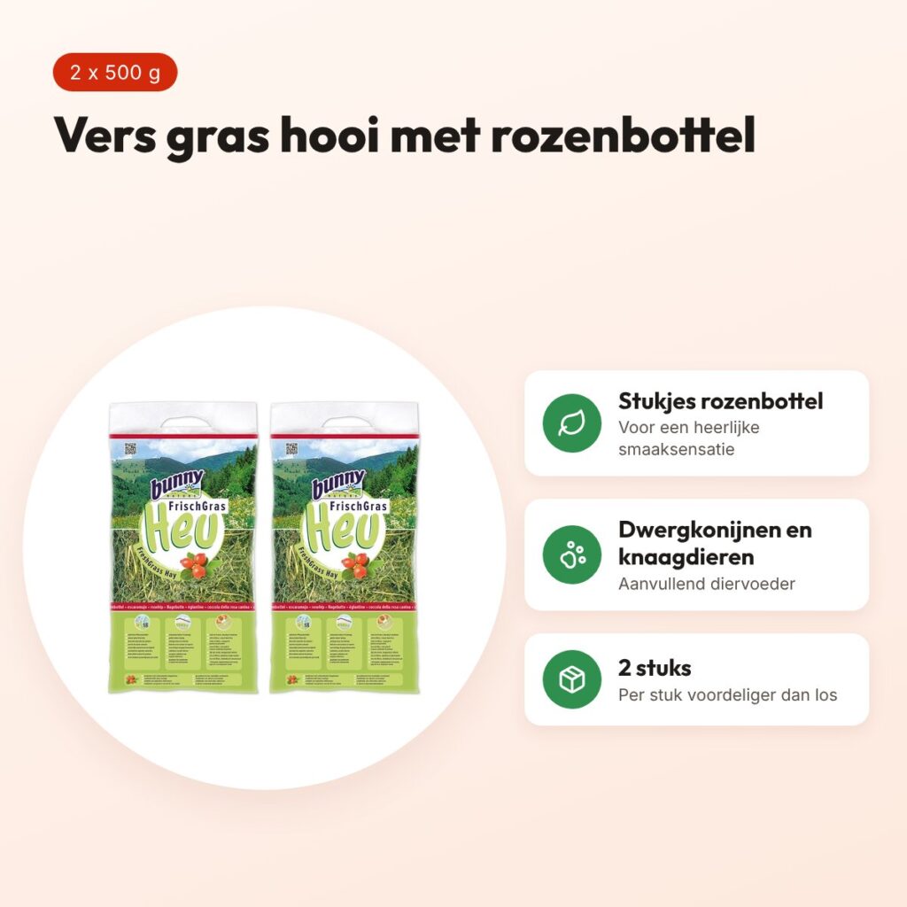 Bunny Nature vers gras hooi met rozenbottel 500 g – multipack 2 stuks – voordelen