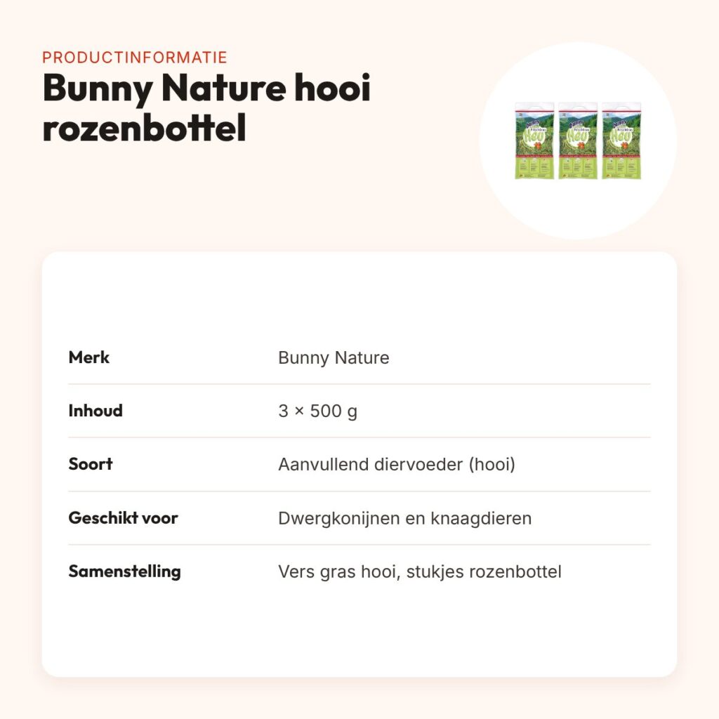Bunny Nature vers gras hooi met rozenbottel 500 g – multipack 3 stuks – productinformatie