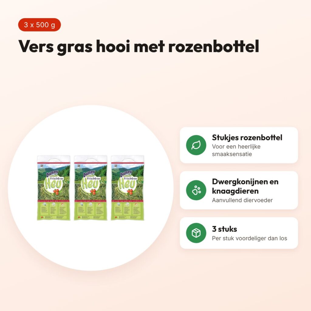 Bunny Nature vers gras hooi met rozenbottel 500 g – multipack 3 stuks – voordelen