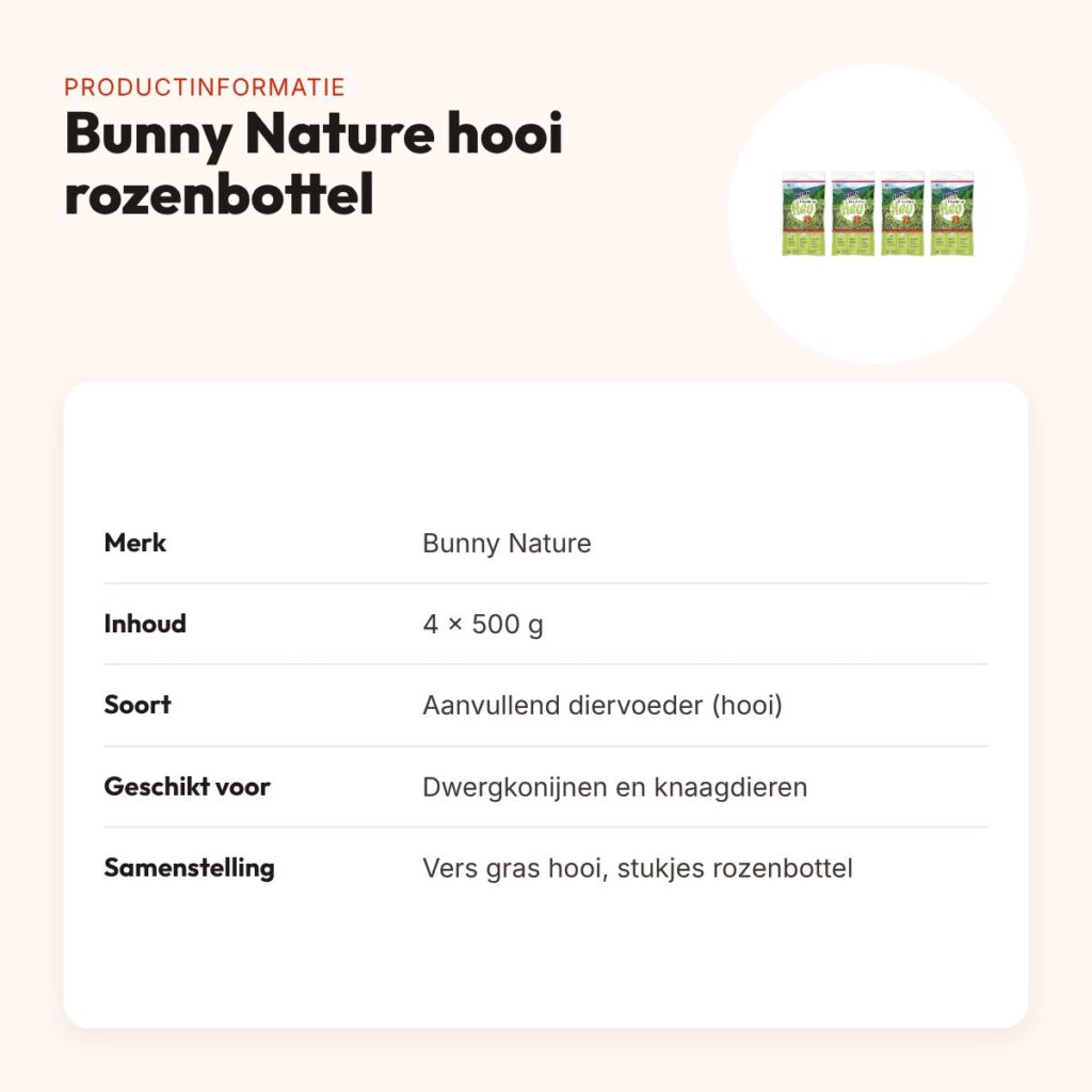 Bunny Nature vers gras hooi met rozenbottel 500 g – multipack 4 stuks – productinformatie