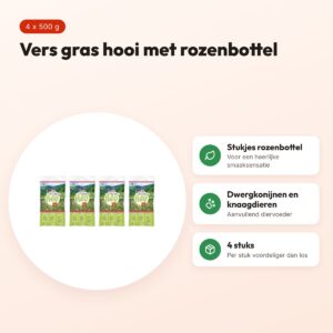Bunny Nature vers gras hooi met rozenbottel 500 g – multipack 4 stuks – voordelen