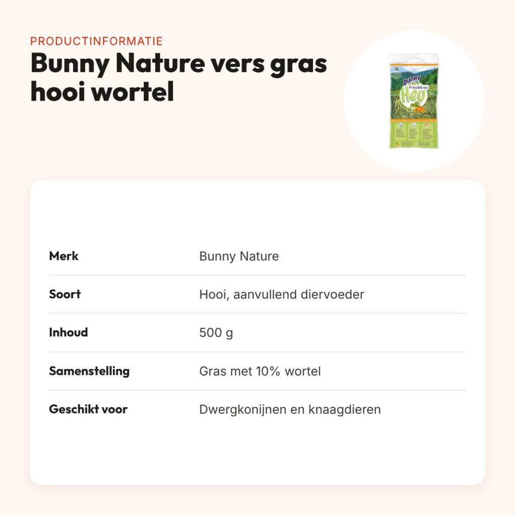 Bunny Nature vers gras hooi met wortel 500 g – dwergkonijnen en knaagdieren – productinformatie